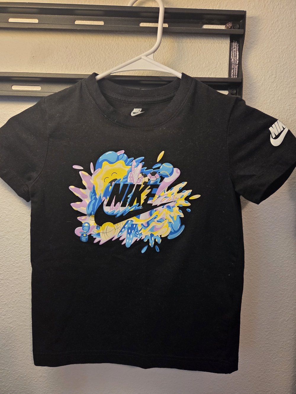 Kids 6 Nike Black Tee with Colorful Splash Graphic